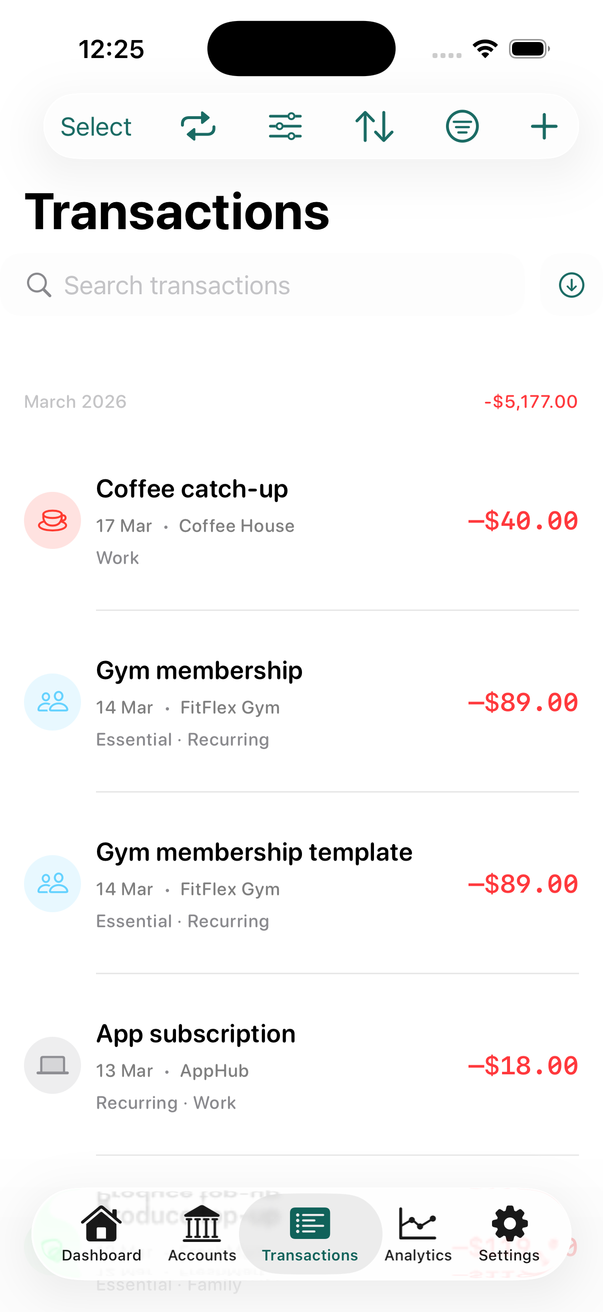 Ledge transactions screenshot